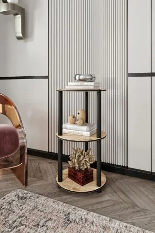 3 Katlı Dekoratif Yuvarlak Kitaplık